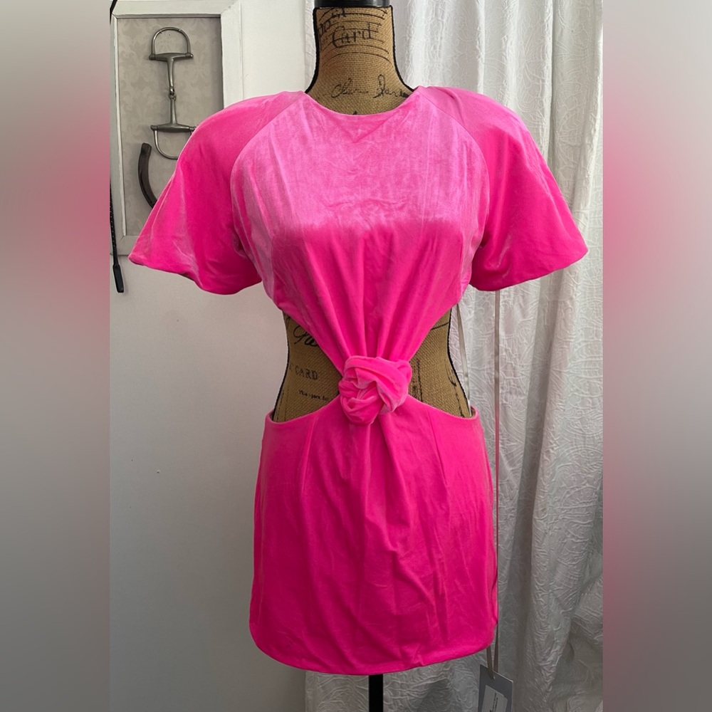 NWT The Dolls House Pink Velvet Mini Dress Knotted Front With Cutouts Size M